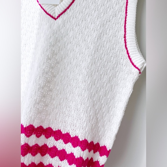 Vintage 90s Sears The Fashion Place Pink Striped Cableknit Vest - Picture 8 of 8